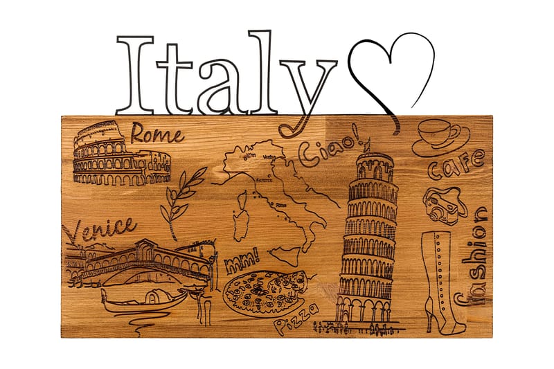 I Love You Italy Vægdekor - Sort/Valnød - Emaljeskilte