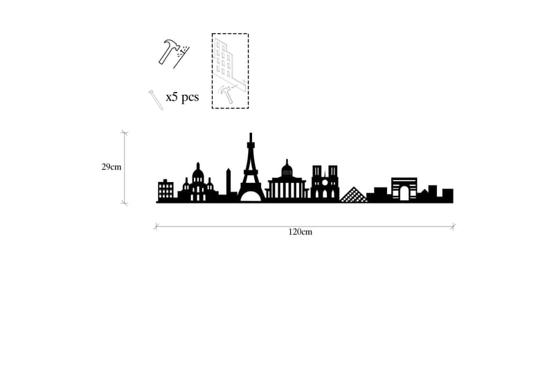 Paris Skyline Vægdekor - Sort - Boligtilbehør - Vægdekoration - Skilt - Emaljeskilte