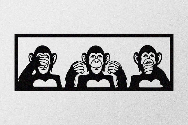 Three Monkeys L Vægdekor - Sort - Emaljeskilte