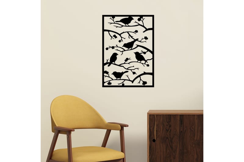 Tree Branch Birds Vægdekor - Sort - Boligtilbehør - Vægdekoration - Skilt - Emaljeskilte