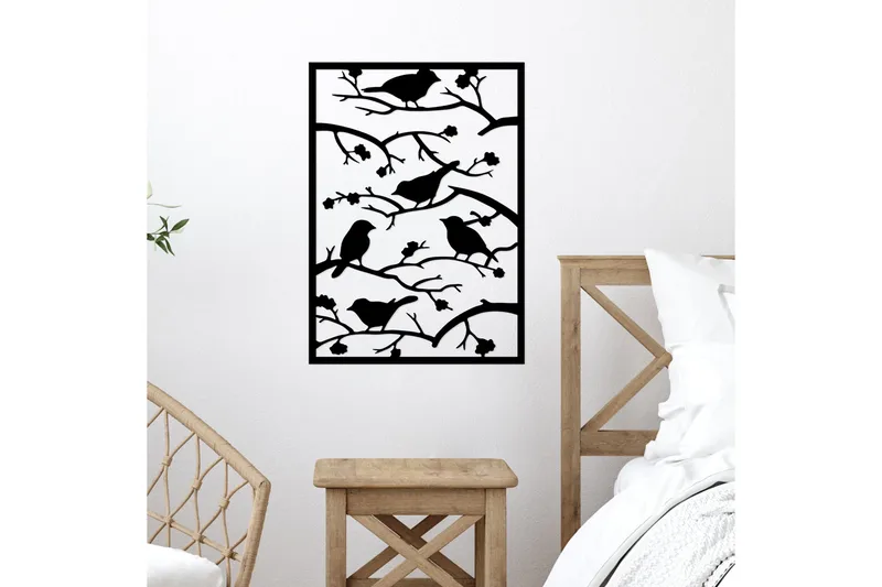 Tree Branch Birds Vægdekor - Sort - Boligtilbehør - Vægdekoration - Skilt - Emaljeskilte