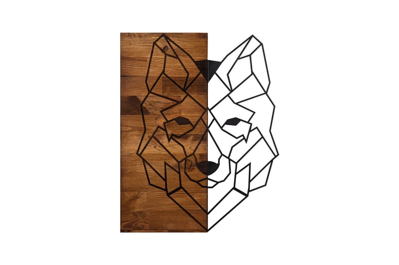 Wolf 1 Vægdekor - Sort/Valnød - Emaljeskilte