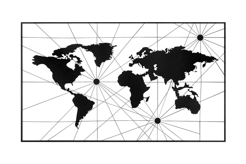 World Map 16 Vægdekor - Sort - Emaljeskilte
