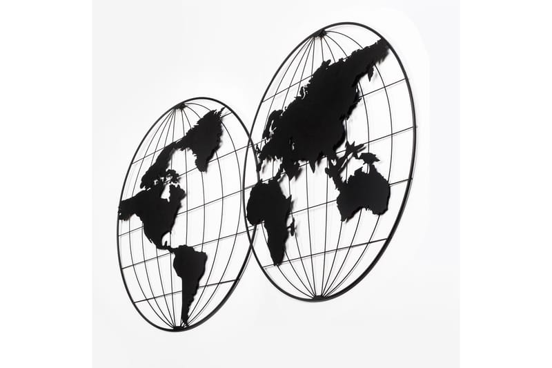 World Map 18 Vægdekor - Sort - Emaljeskilte