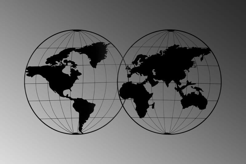 World Map 18 Vægdekor - Sort - Emaljeskilte