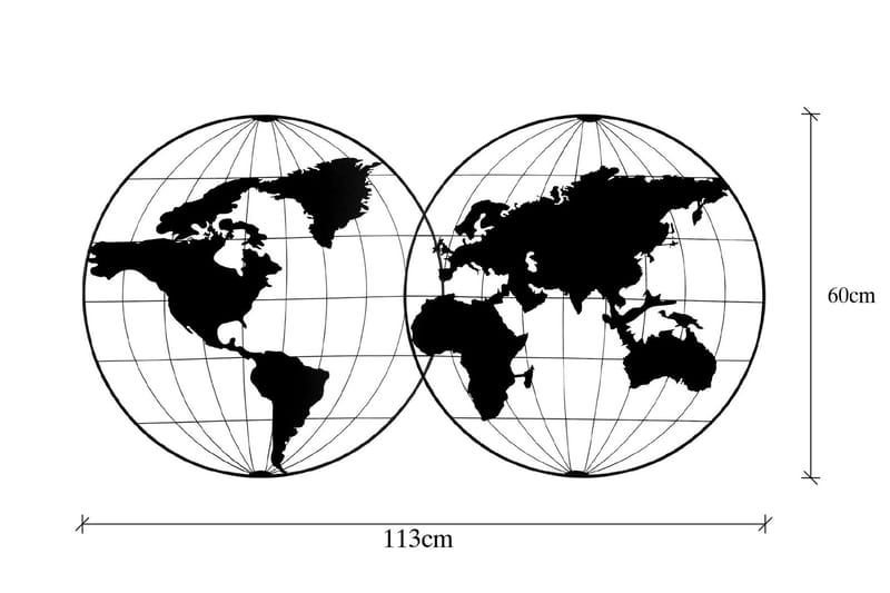 World Map 18 Vægdekor - Sort - Emaljeskilte