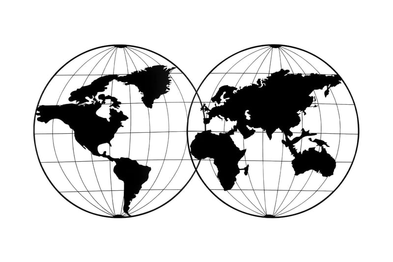 World Map 18 Vægdekor - Sort - Emaljeskilte