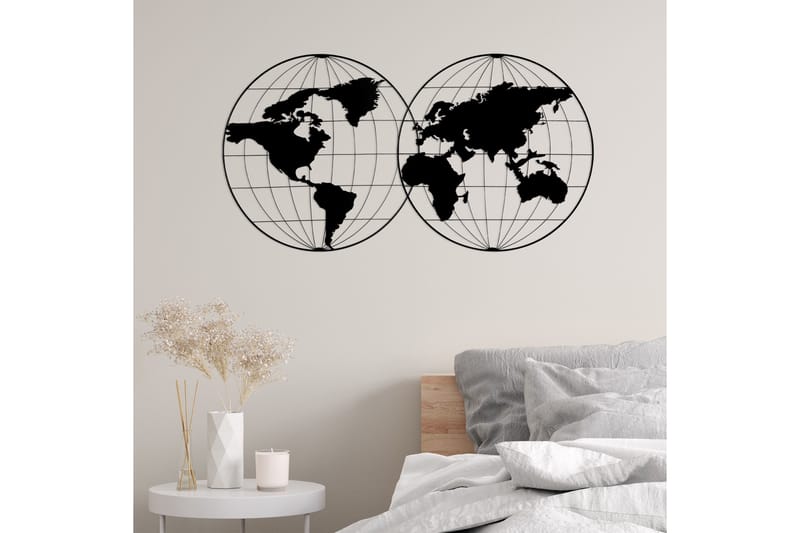 World Map 18 Vægdekor - Sort - Emaljeskilte