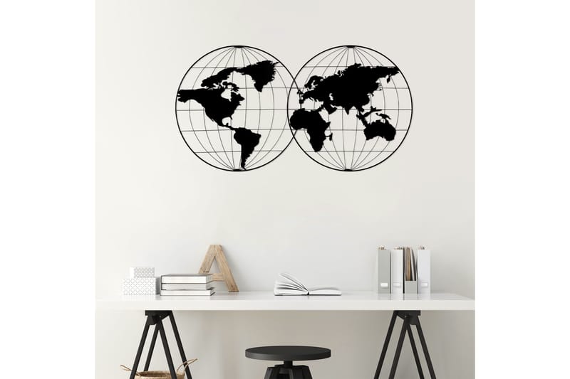 World Map 18 Vægdekor - Sort - Emaljeskilte