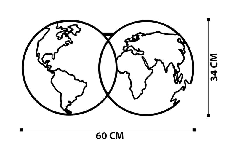 World Map Metal Decor 10 Vægdekor - Sort - Emaljeskilte