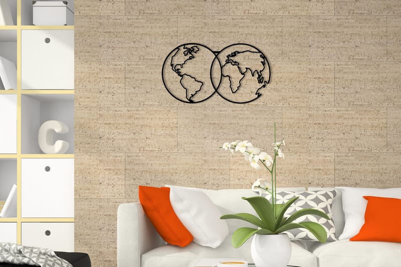 World Map Metal Decor 10 Vægdekor, Sort