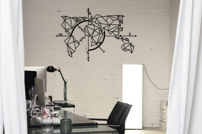 World Map Metal Decor 2 Vægdekor, Sort