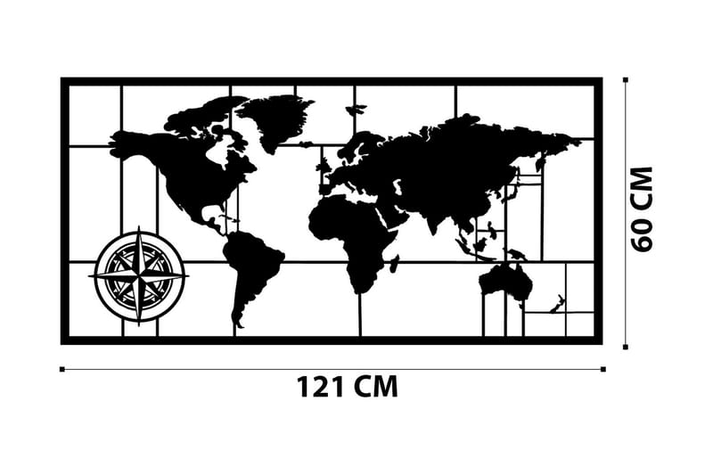 World Map Metal Decor 7 Vægdekor - Sort - Boligtilbehør - Vægdekoration - Skilt - Emaljeskilte