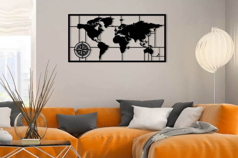 World Map Metal Decor 7 Vægdekor - Sort - Boligtilbehør - Vægdekoration - Skilt - Emaljeskilte