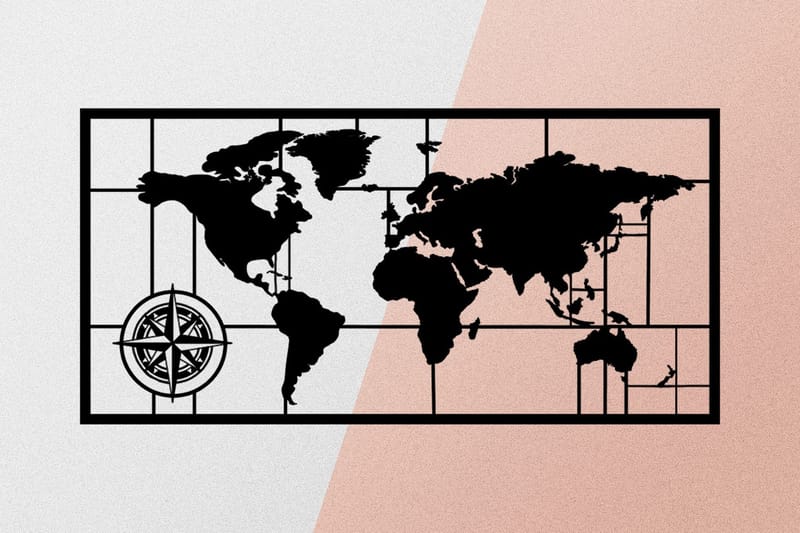 World Map Metal Decor 7 Vægdekor - Sort - Boligtilbehør - Vægdekoration - Skilt - Emaljeskilte