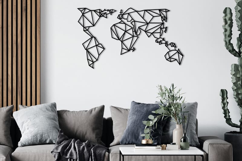 World Map Metal Decor Vægdekor - Sort - Boligtilbehør - Vægdekoration - Skilt - Emaljeskilte