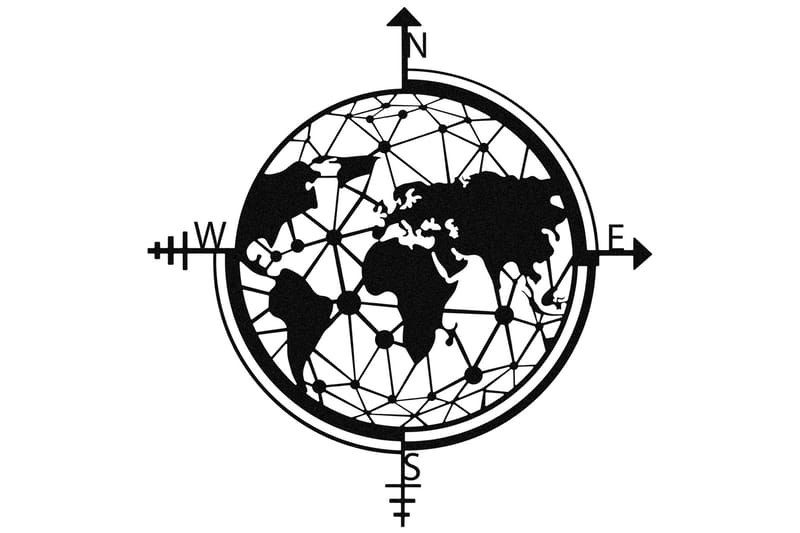 World Map Vægdekor - Sort - Emaljeskilte