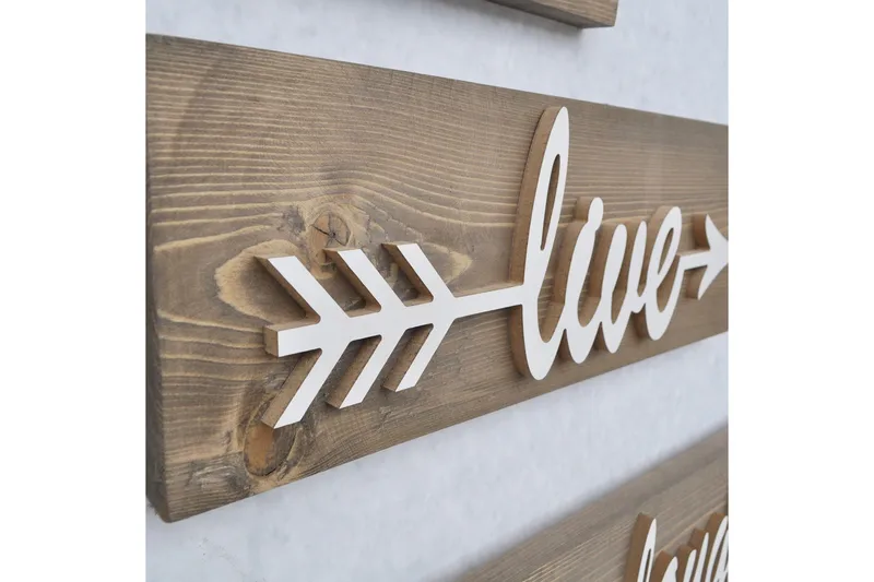 Evila vægdekoration 'Love Live Laugh' - Træ - Boligtilbehør - Vægdekoration - Skilt - Dørskilt