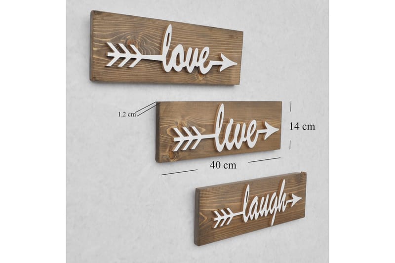 Evila vægdekoration 'Love Live Laugh' - Træ - Boligtilbehør - Vægdekoration - Skilt - Dørskilt
