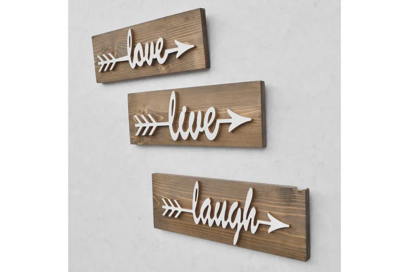 Evila vægdekoration 'Love Live Laugh' - Træ - Boligtilbehør - Vægdekoration - Skilt - Dørskilt