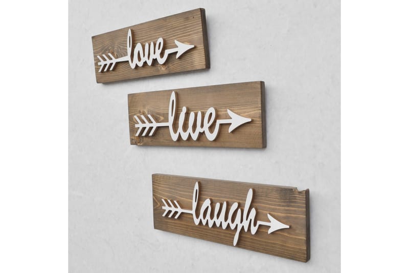 Evila vægdekoration 'Love Live Laugh' - Træ - Boligtilbehør - Vægdekoration - Skilt - Dørskilt