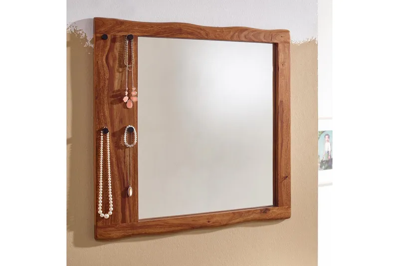 Spejl Wohnling Trækant ramme i massivt træ med kroge landstil - Boligtilbehør - Spejle - Vægspejl