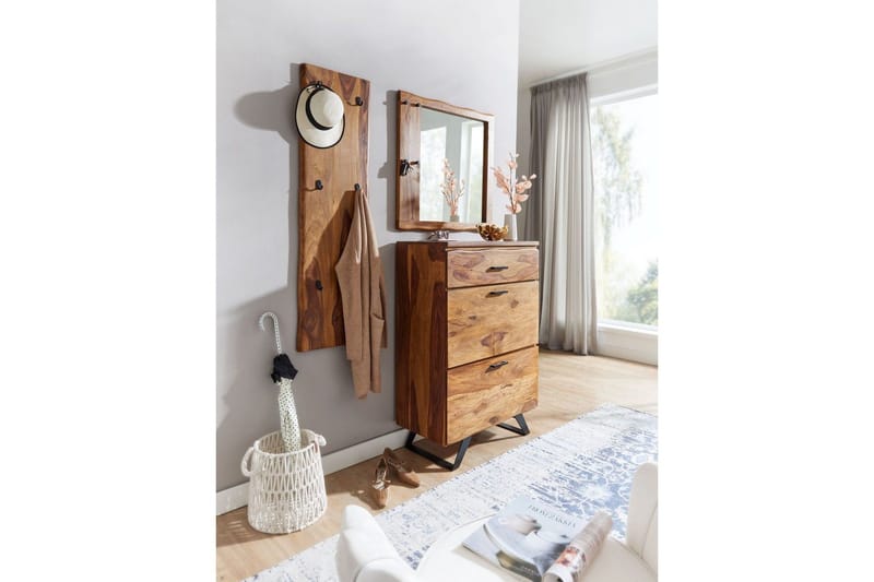 Spejl Wohnling Trækant ramme i massivt træ med kroge landstil - Boligtilbehør - Spejle - Vægspejl