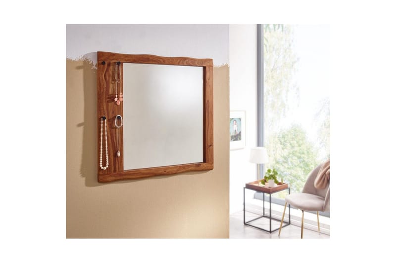 Spejl Wohnling Trækant ramme i massivt træ med kroge landstil - Boligtilbehør - Spejle - Vægspejl