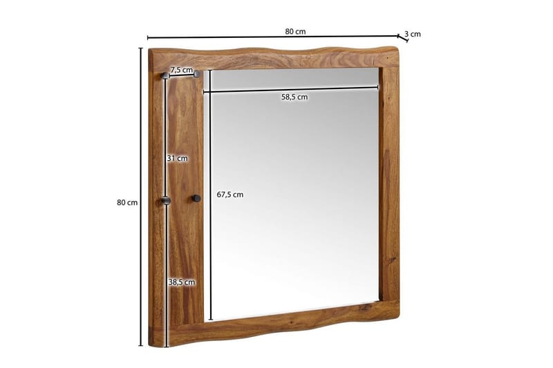 Spejl Wohnling Trækant ramme i massivt træ med kroge landstil - Boligtilbehør - Spejle - Vægspejl