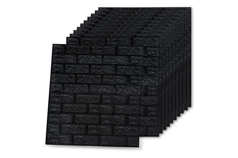 3D vægklistermærker 10 stk. selvklæbende murstensdesign sort - Sort - Fototapeter