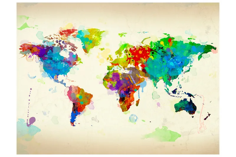 Fototapet Paint Splashes Map Of The World 200x154 - Artgeist sp. z o. o. - Boligtilbehør - Vægdekoration - Tapeter - Fototapeter