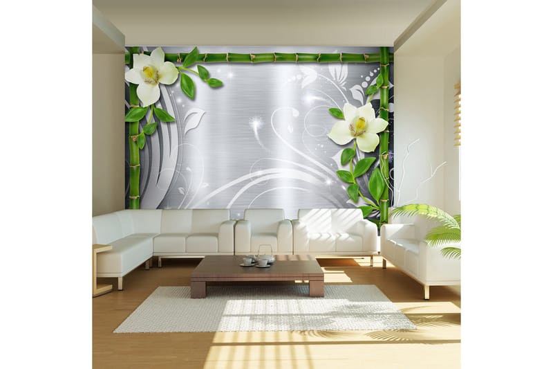 Canvastavle bambus og to orkideer 100x70, Artgeist sp. z o. o.