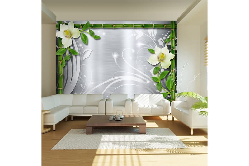 Canvastavle bambus og to orkideer 100x70 - Artgeist sp. z o. o. - Fototapeter