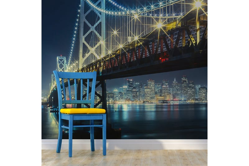 Canvastavle Bay Bay Bridge Om natten 250x193, Artgeist sp. z o. o.