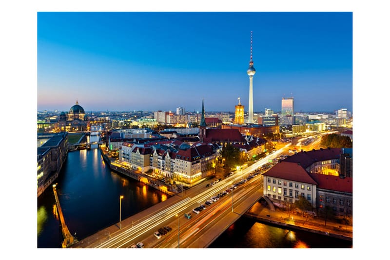 Canvastavle Berlin udsigt fra Fischerinsel nat 200x154 - Artgeist sp. z o. o. - Fototapeter