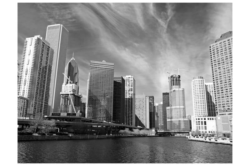 Canvastavle Chicago Skyline sort og hvid 250x193, Artgeist sp. z o. o.