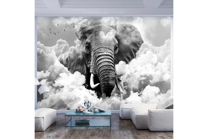 Canvastavle Elefant i skyerne sort og hvid 150x105 - Artgeist sp. z o. o. - Fototapeter