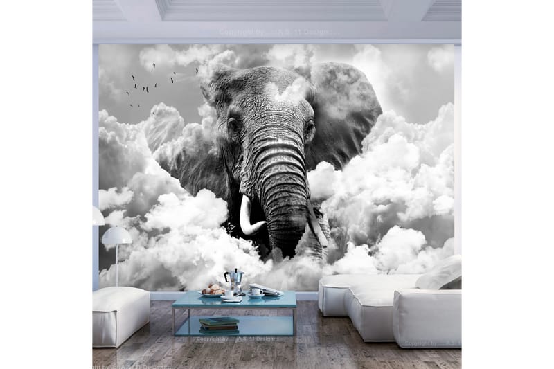 Canvastavle Elefant i skyerne sort og hvid 350x245 - Artgeist sp. z o. o. - Fototapeter