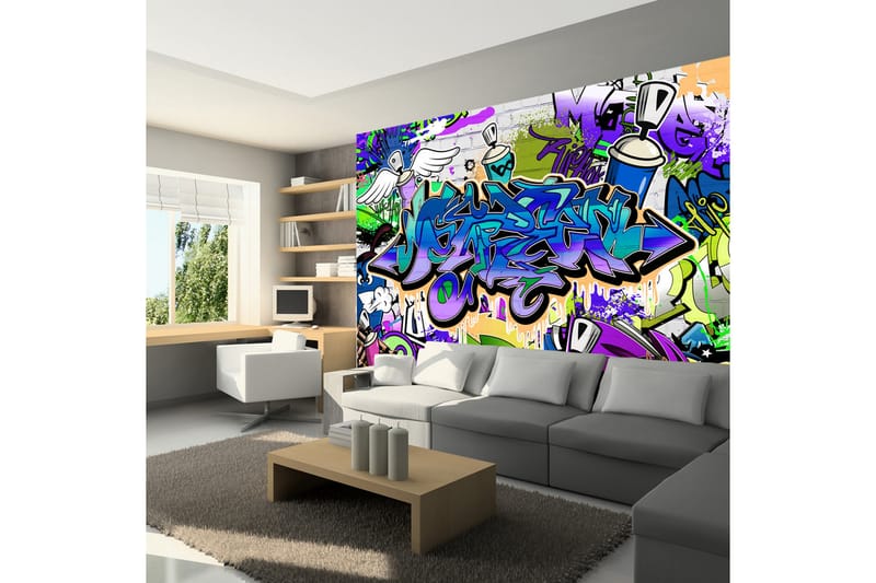Canvastavle Graffiti Violet Theme 200x140 - Artgeist sp. z o. o. - Boligtilbehør - Vægdekoration - Tapeter - Fototapeter