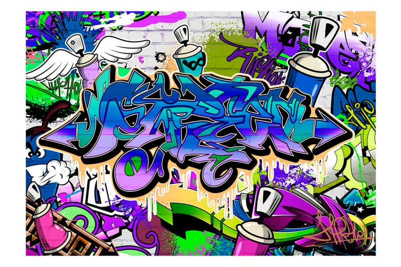 Canvastavle Graffiti Violet Theme 200x140 - Artgeist sp. z o. o. - Boligtilbehør - Vægdekoration - Tapeter - Fototapeter