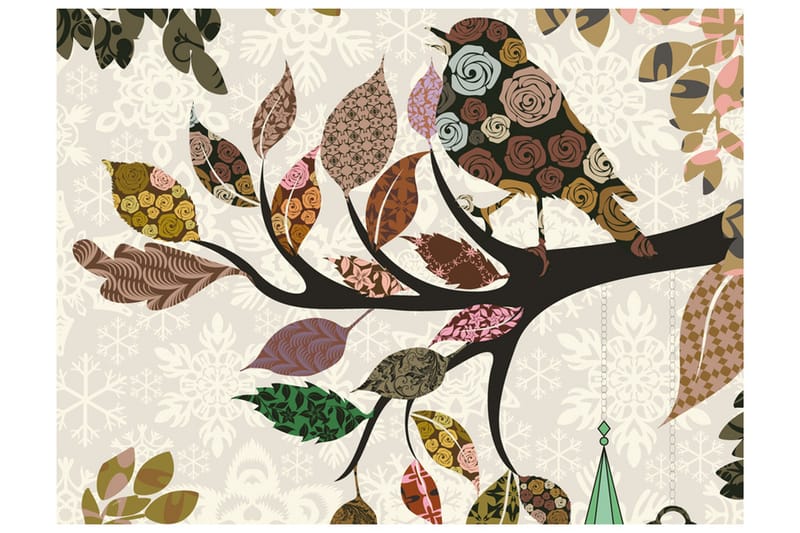 Canvastavle gren med fugl lappe 200x154, Artgeist sp. z o. o.