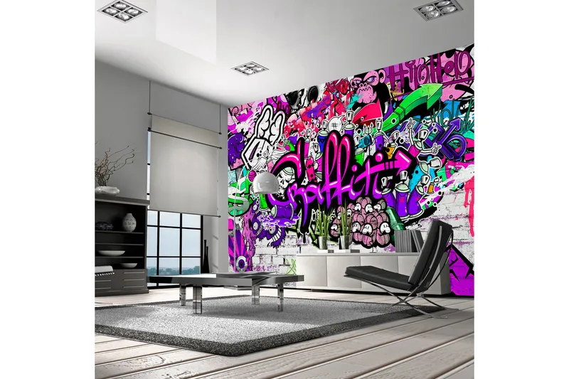 Canvastavle lilla Graffiti 100x70 - Artgeist sp. z o. o. - Boligtilbehør - Vægdekoration - Tapeter - Fototapeter