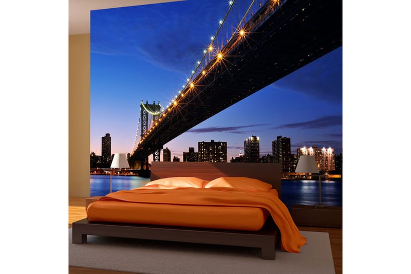 Canvastavle Manhattan Bridge Belyset aftenen 200x154 - Artgeist sp. z o. o. - Fototapeter
