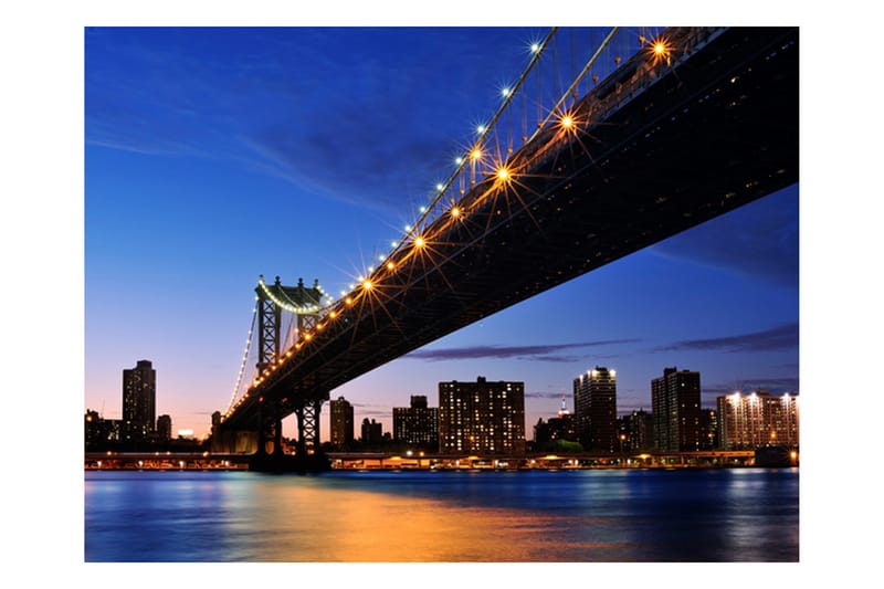Canvastavle Manhattan Bridge Belyset aftenen 200x154 - Artgeist sp. z o. o. - Boligtilbehør - Vægdekoration - Tapeter - Fototapeter