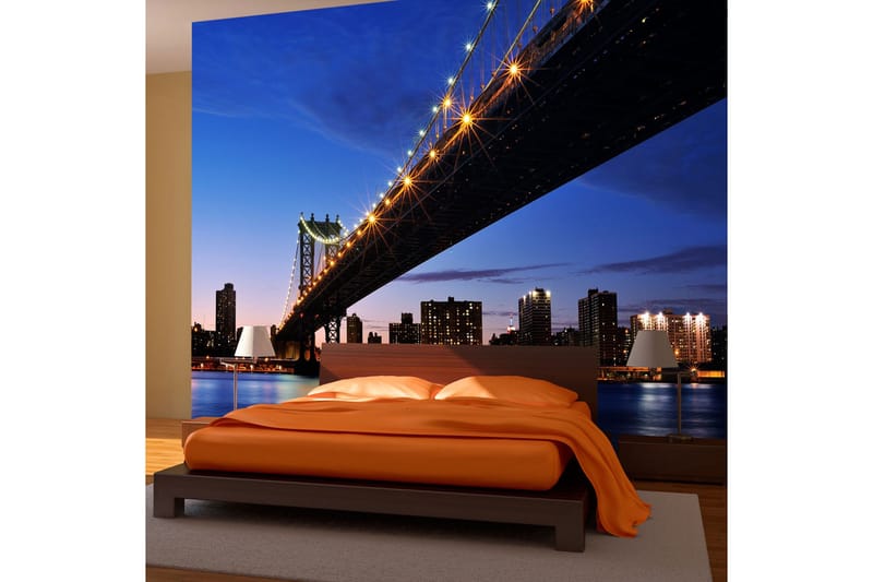 Canvastavle Manhattan Bridge Belyset aftenen 200x154, Artgeist sp. z o. o.