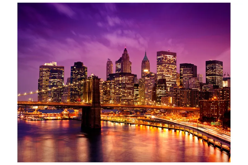 Canvastavle Manhattan og Brooklyn Bridge Om natten 200x154, Artgeist sp. z o. o.