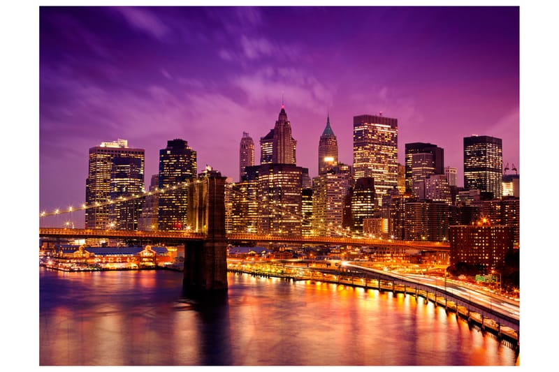 Canvastavle Manhattan og Brooklyn Bridge Om natten 200x154 - Artgeist sp. z o. o. - Fototapeter