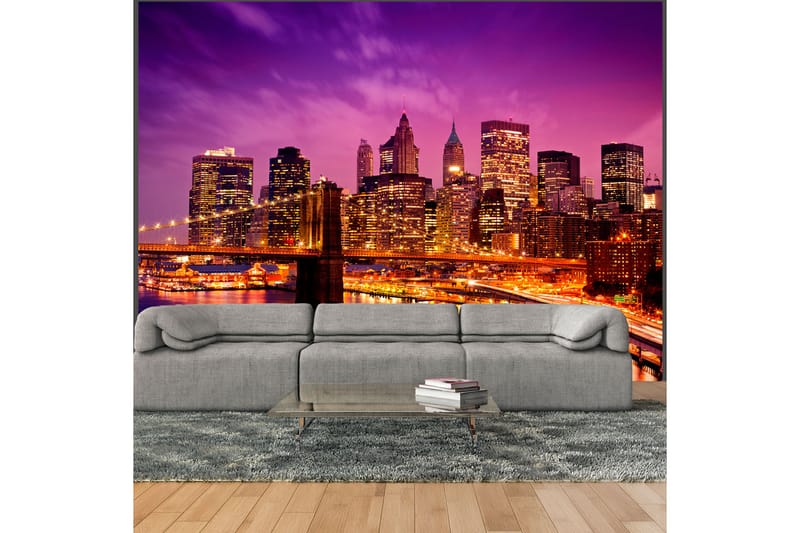 Canvastavle Manhattan og Brooklyn Bridge Om natten 250x193 - Artgeist sp. z o. o. - Boligtilbehør - Vægdekoration - Tapeter - Fototapeter