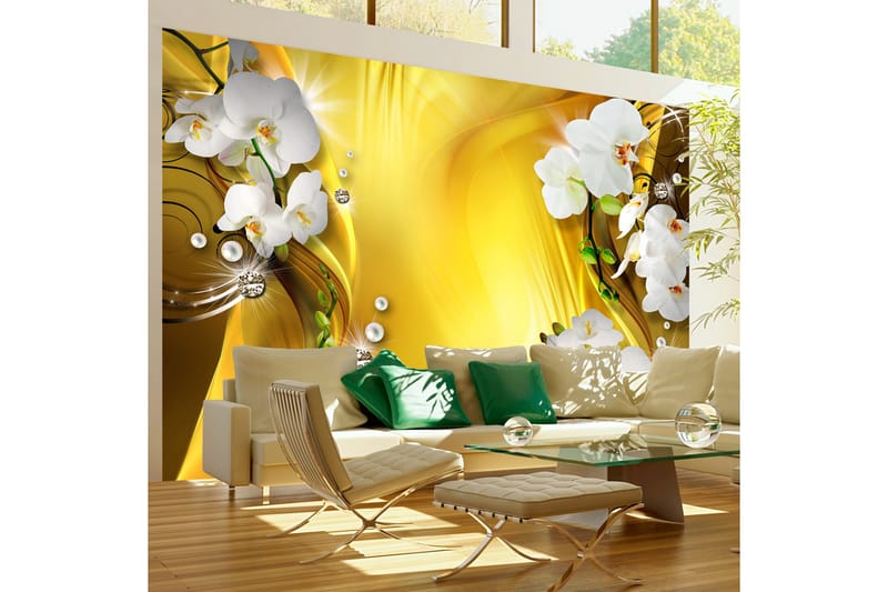 Canvastavle orkidé i guld 250x175 - Artgeist sp. z o. o. - Boligtilbehør - Vægdekoration - Tapeter - Fototapeter