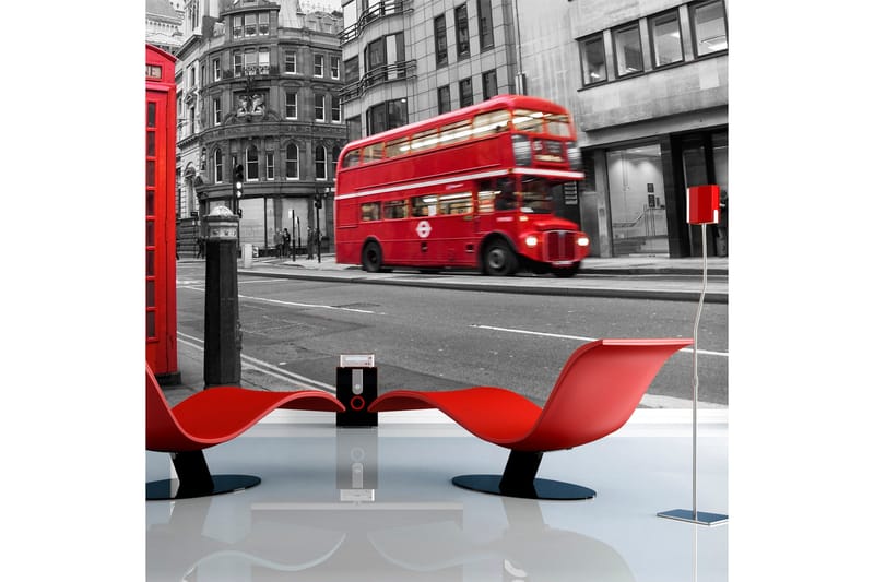 Canvastavle Rød Bus And Telefon Kiosk London 200x154 - Artgeist sp. z o. o. - Boligtilbehør - Vægdekoration - Tapeter - Fototapeter